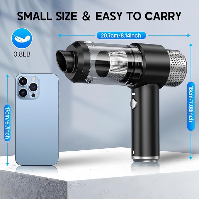 Cordless Handheld Car Vacuum Cleaner & Air Duster | 2-in-1 Portable Mini Vacuum with LED Light, 120W High Power, Multi-Nozzles for Car, Home & Office