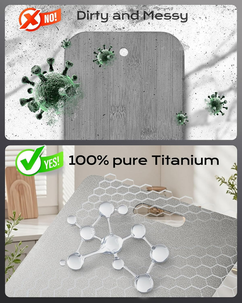 🛡️ Titanium Cutting Board for Kitchen – 100% Food-Grade Pure Titanium Chopping Board | Non-Toxic, Double-Sided, Ultra Durable & Dishwasher Safe
