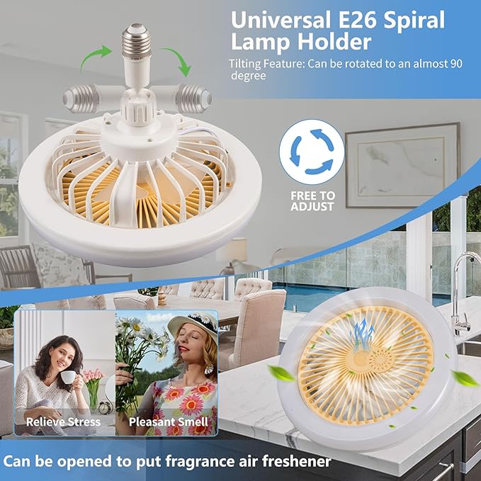 LED Multi-Function Ceiling Fan Light – Dimmable 3 Color Modes with Remote | E26 Socket Fan