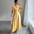 Women's Solid-Colored Split Simple Dress With Petal Sleeves 30 Days Replacement Warranty